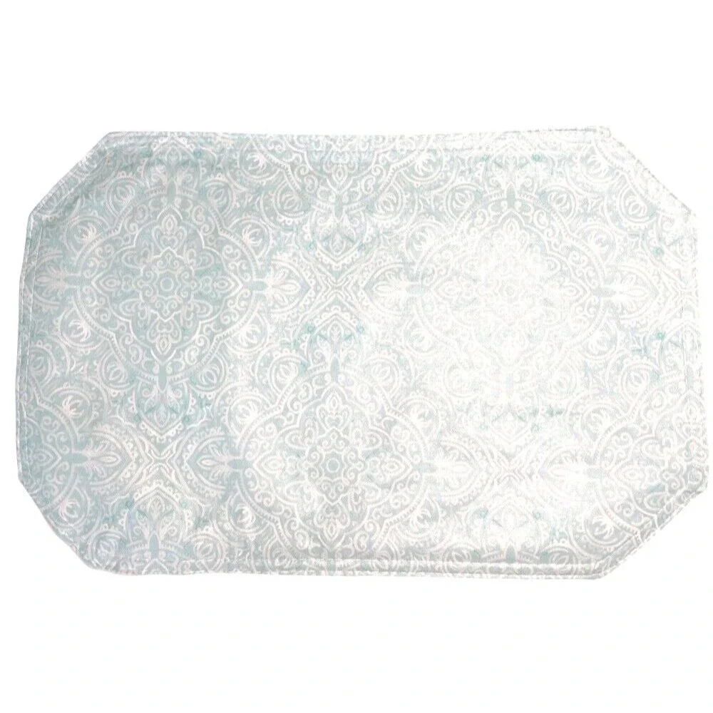 Aqua Medallion Vinyl Placemats Set of 4 Indoor Outdoor Beach Reversible 12x18